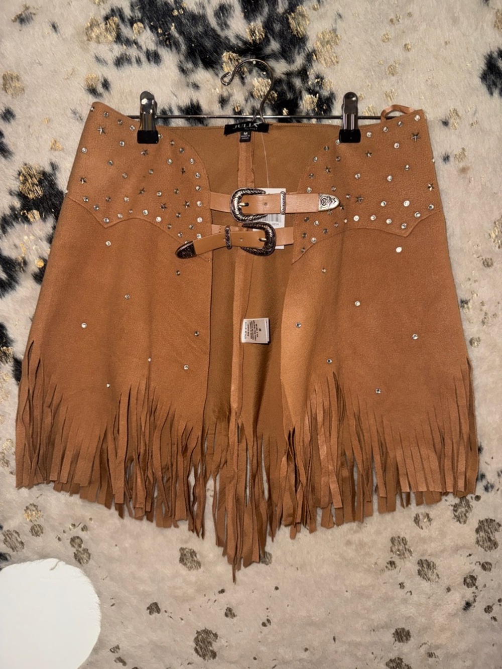 JuliA Faux Suede Fringe Western Belt - Tan